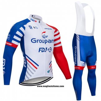 2018 Abbigliamento Ciclismo Groupama FDJ Bianco Blu Rosso Manica Lunga e Salopette