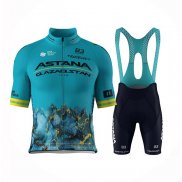 2024 Abbigliamento Ciclismo Astana Azzurro Manica Corta e Salopette